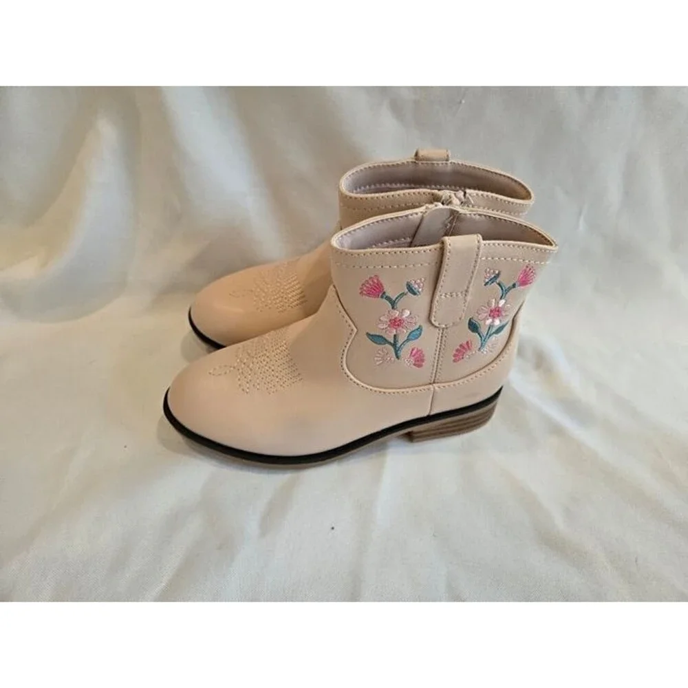 Cat & Jack Whitley Pink Floral Western Ankle Boots - Girls size 12 - NEW